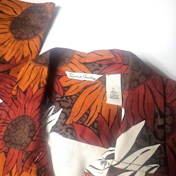 L French Laundry, burgundy, sunflowers pattern jean jacket. - Picture 13 of 13
